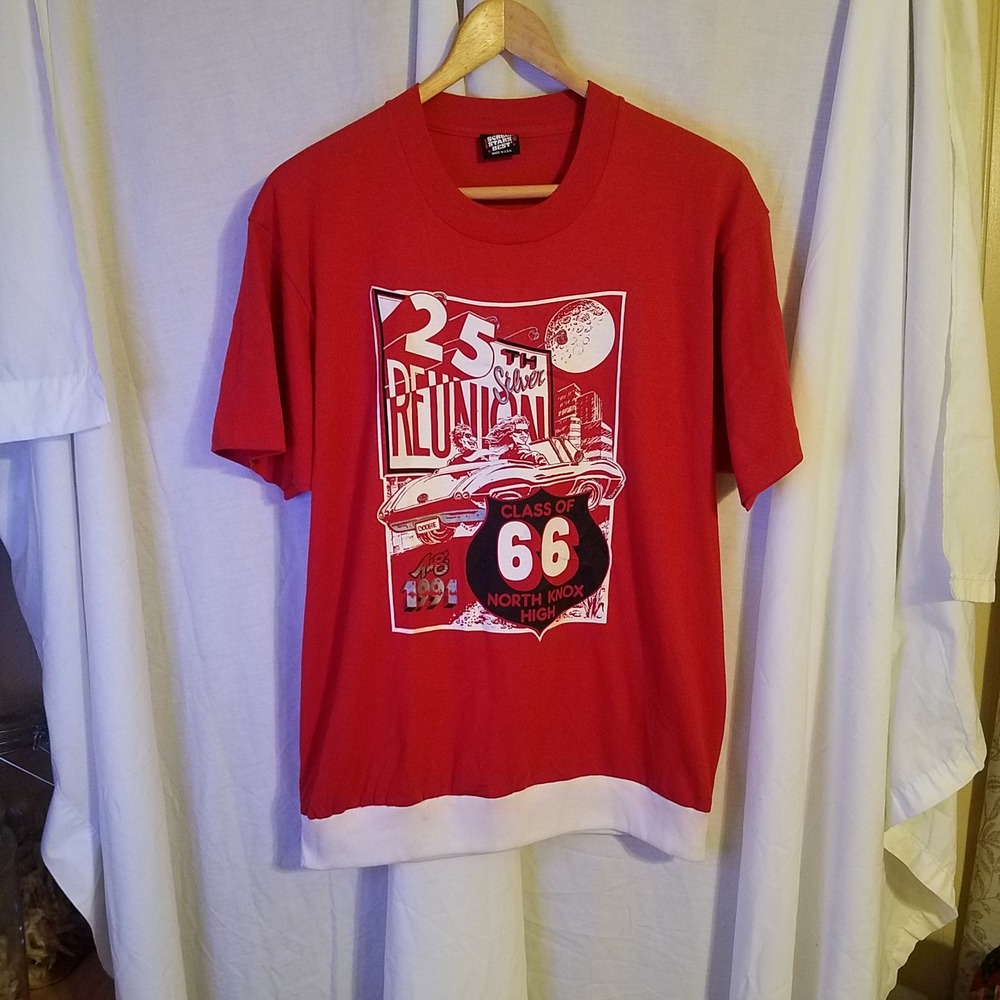 Screen Stars Best Red Class of 66 North Knox High 25th Reunion T Shirt Size L
